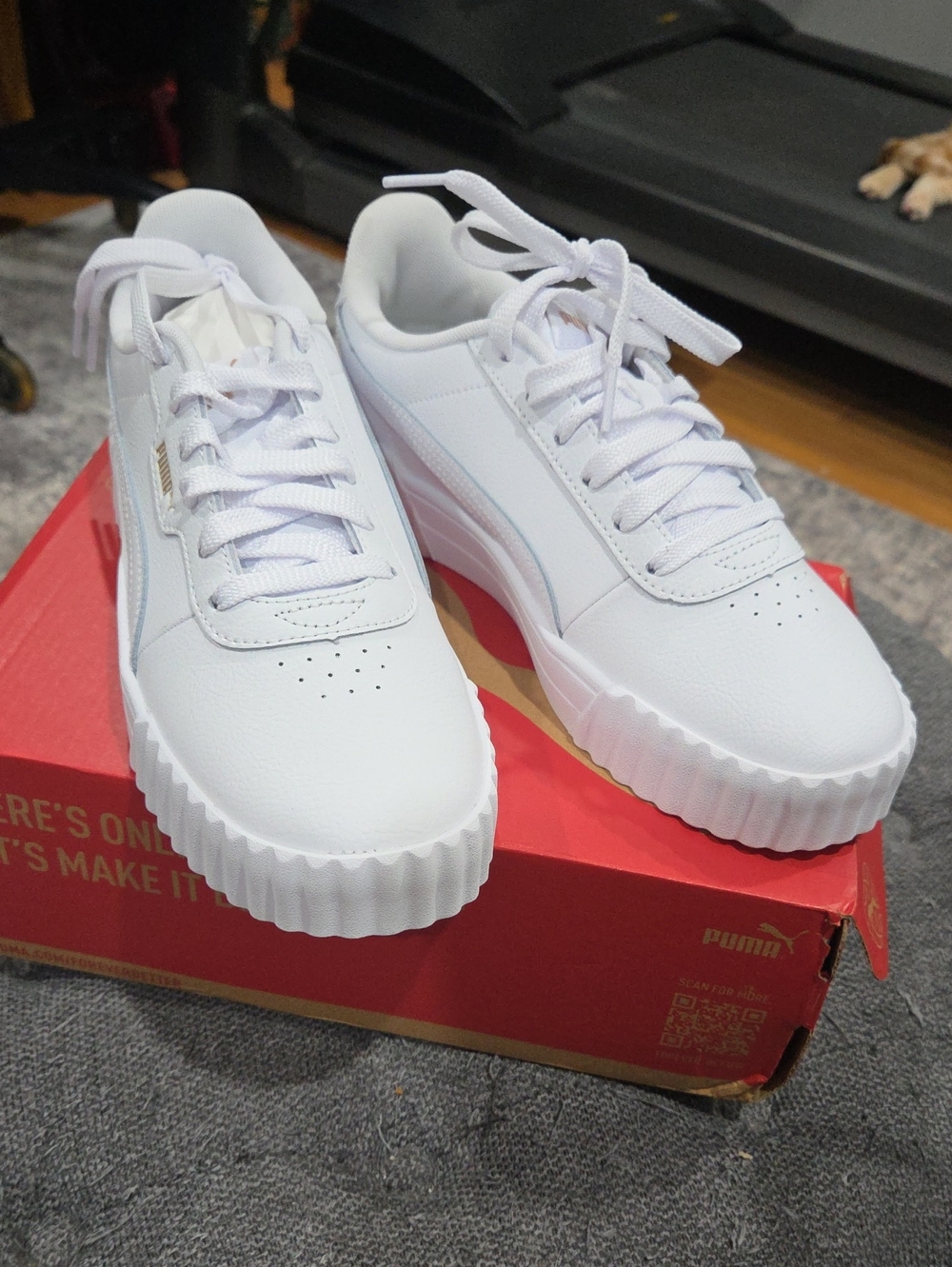 Puma Carina 3.0 Women’s All-White Platform Lace Sneakers. Size 7